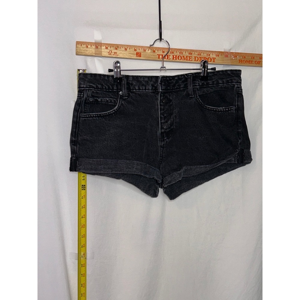 No Boundaries Black Denim Shorts Button Fly Cuffed Hem 100% Cotton Size 11